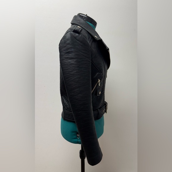 French Connection Vegan Leather Moto Jacket Black/Gold Size 2 - Picture 5 of 16